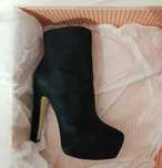 Botine cu toc, negre,  piele întoarsă