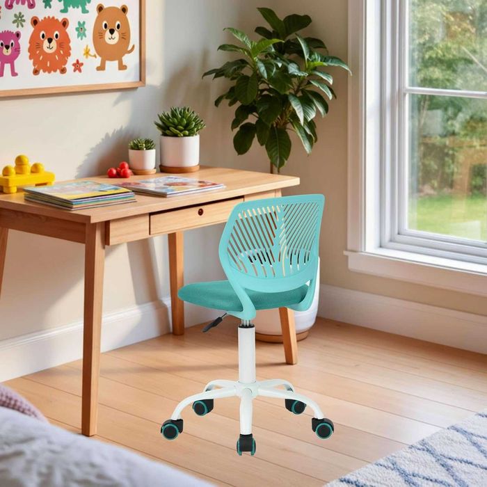 Scaun de birou ergonomic FurnitureR, reglabil, rotativ,turquoise