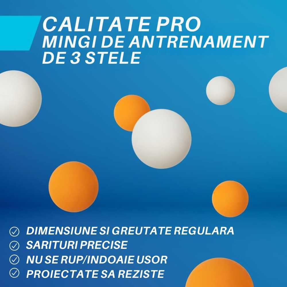 Set Complet Ping Pong, 4 Palete Tenis de Masa 8 Mingi, Fileu si Geanta