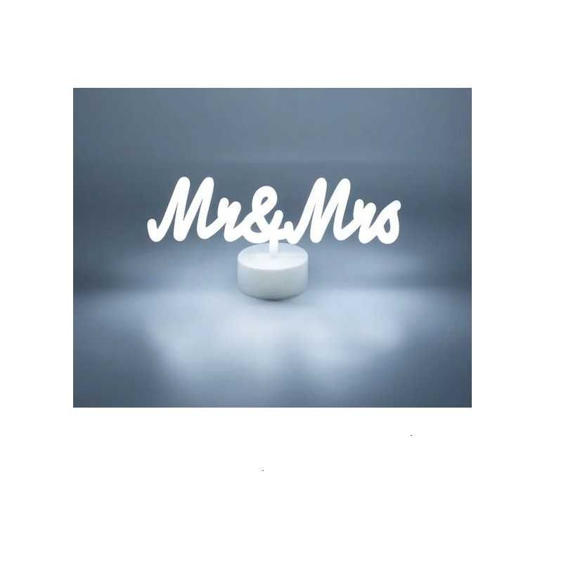 Декоративна настолна табела с 90 бели LED неонови светлини, "Mr&Mrs"
