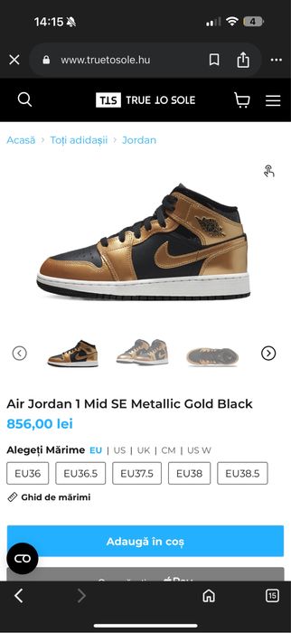 Air Jordan 1 Mid SE Metallic Gold Black 38,5EU
