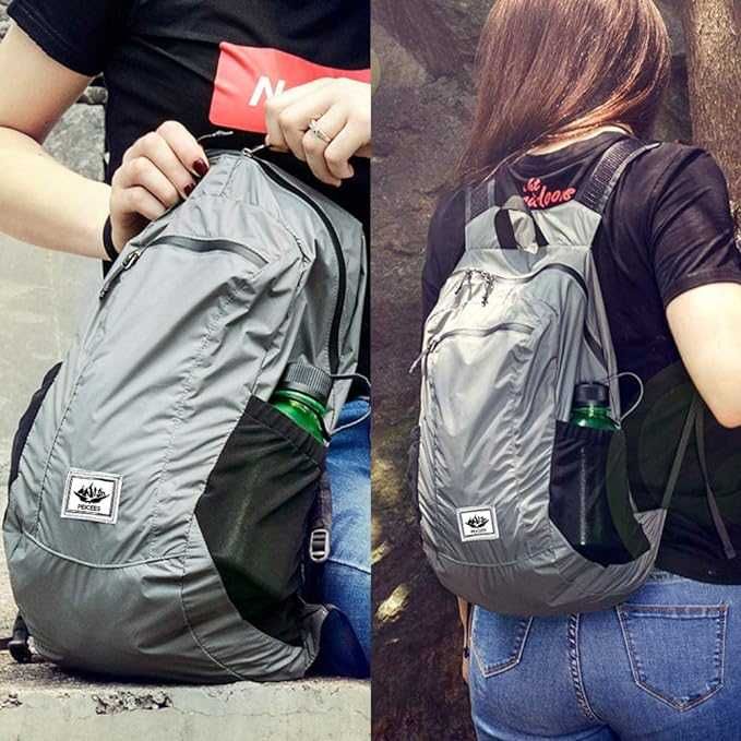 Rucsac sport, Unisex, Pliabil, material impermeabil, 20 L, gri