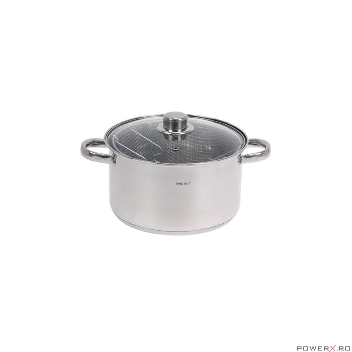 Oala din inox cu sita-cos pentru prajit, cu capac sticla, 24 cm 5.5l