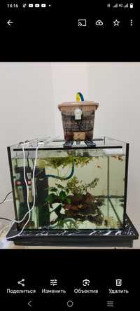 Продам новый аквариум с оборудование и рыбками на 90 литров.