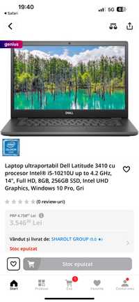 Laptop ultraportabil Dell Latitude 3410 i5 gen 10 8 gb ram 512 ssd