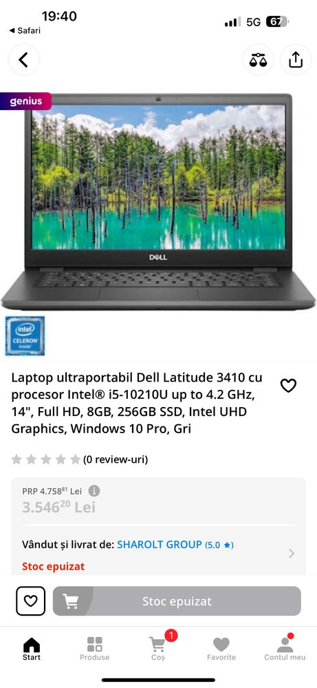 Laptop ultraportabil Dell Latitude 3410 i5 gen 10 8 gb ram 512 ssd