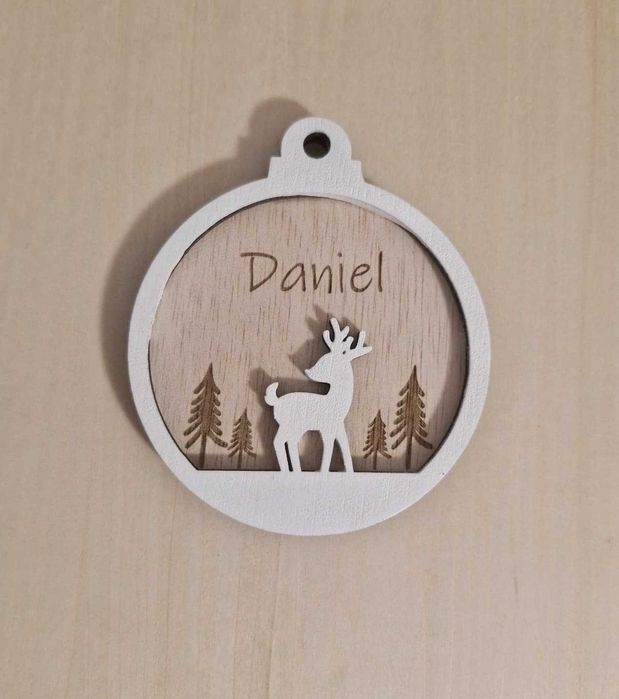 Glob personalizat din lemn – 10 cm, 2 straturi, vopsit alb