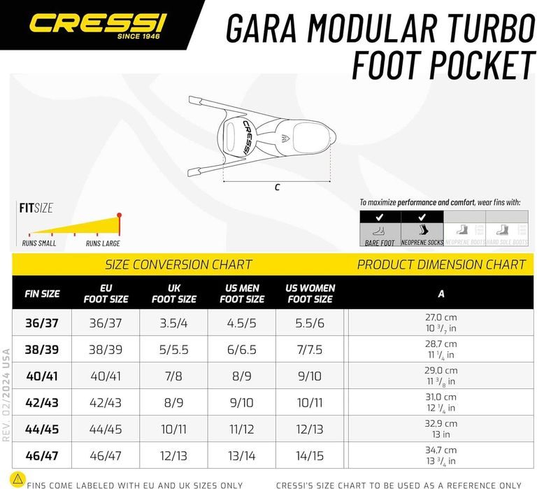 Cressi Unisex Adult Gara Turbo Foot Pocket, размер 40/41