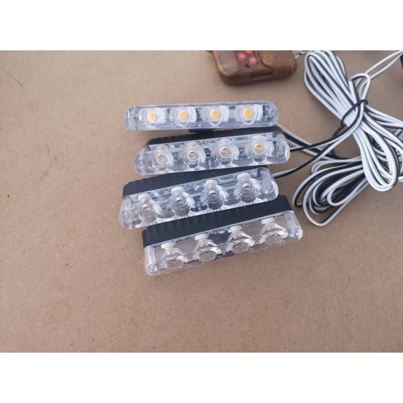 Lumini avertizare galbene grila, 8 module, functii stroboscop, 96W 12V