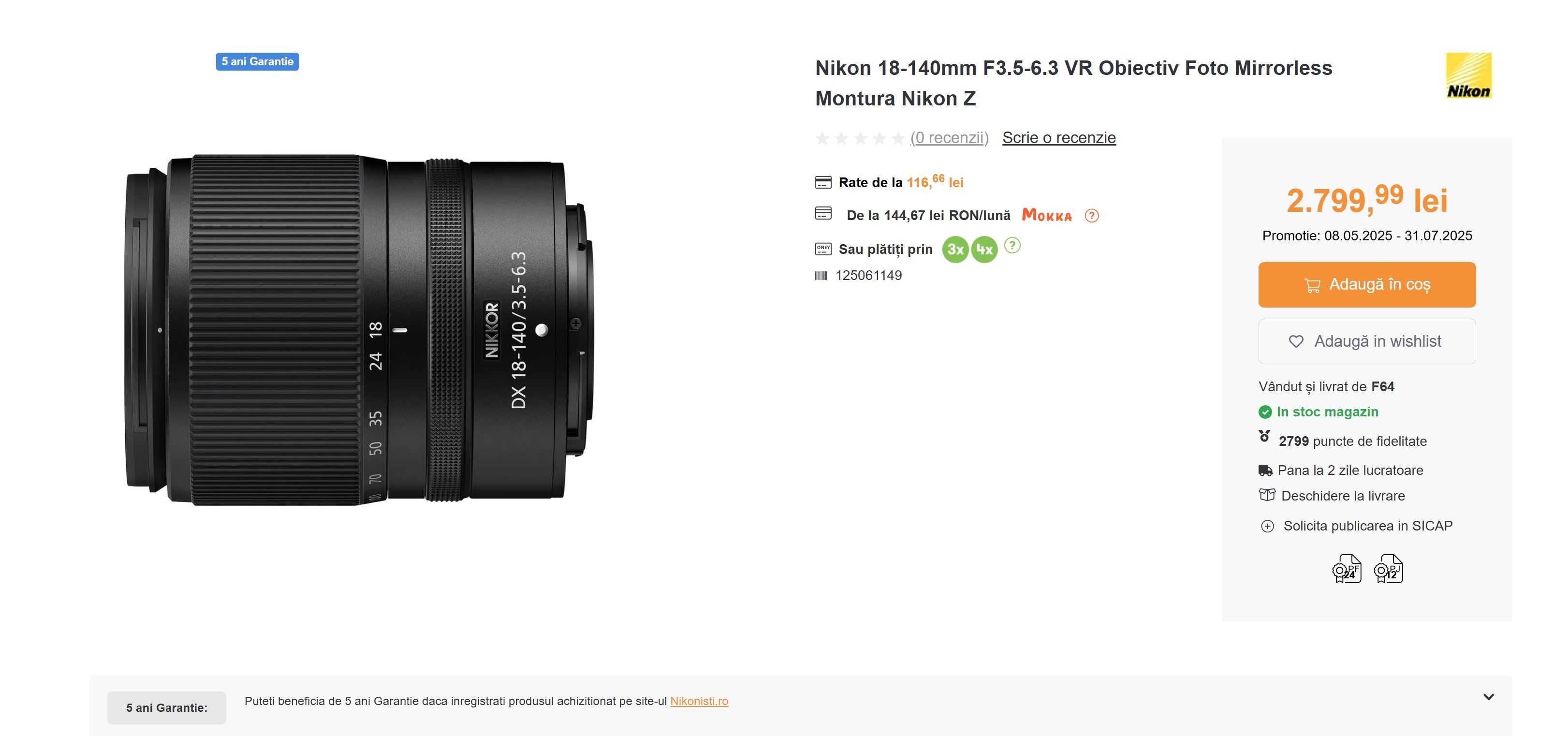 Obiectiv Nikon Z DX18-140mm f3.5-5.6VR 3 filtre bonus livrare gratis !