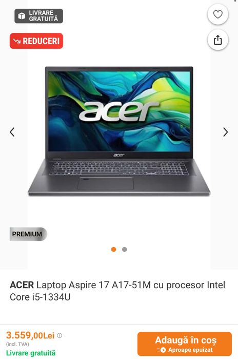 Laptop 2025 Acer Aspire 17 , Nou , Sigilat