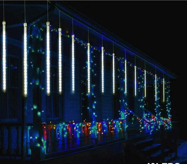 падащ сняг коледни лампички студено бяла светлина 3м х 50см 8бр. LED