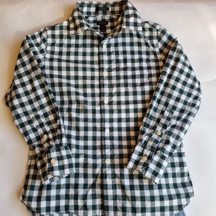 Свежа карирана риза в зелен нюанс и светло сини дънки Zara, 122 см.