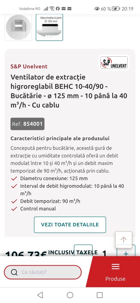 Clapetă  dispozitiv de ventilație anemostat higroreglabil 125 mm