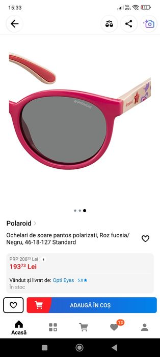 Ochelari de soare Polaroid fuchsia 4-7 ani