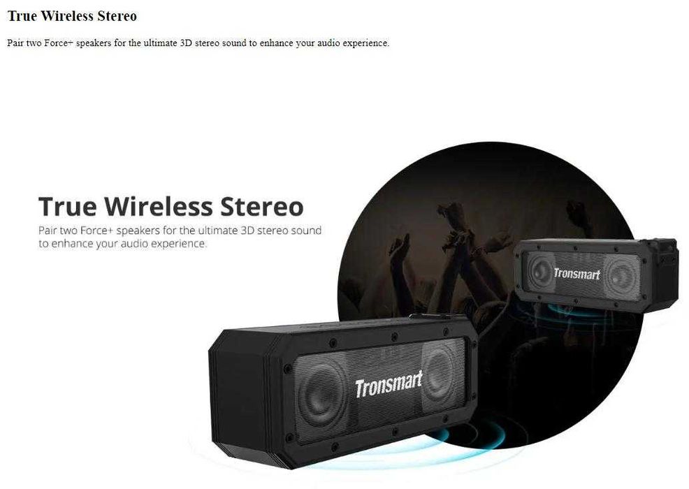 ТуризъмКъмпинг Kолона Tronsmart Force+ 40W 3D BASS ГласКонтрол TWS NFC