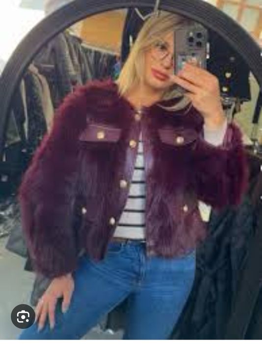 Пухено яке  цвят бордо