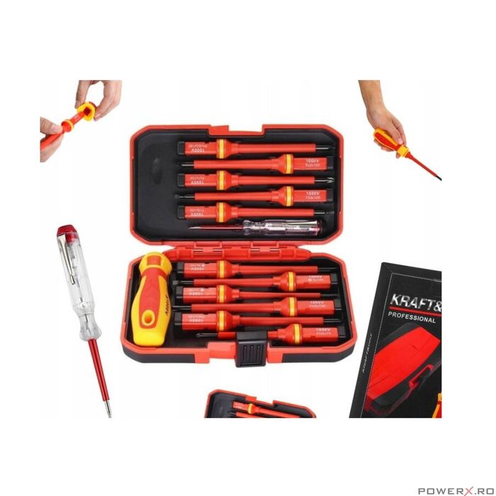 Trusa surubelnite izolate, 14 bucati, tensiune de funcționare 1000 V,