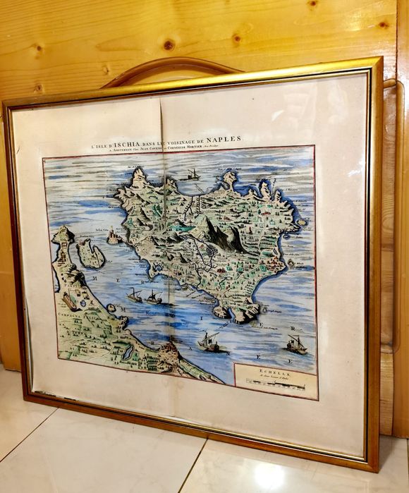 Картина литография карта оригинал L’isle d’Ischia Naples на 250 години
