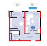 1-комнатная квартира 1/16/16, | 36.36 м² BI "Botanika Saroyi"2-подъезд