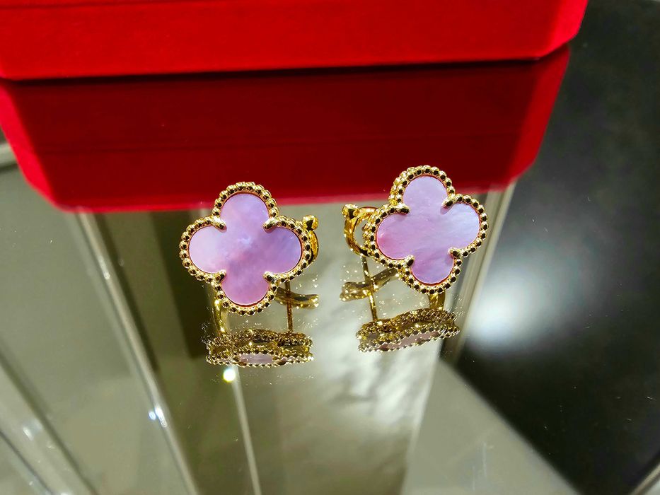 Van Cleef & Arpels VCA Gold Pink Opal Vintage Alhambra Дамски Обеци