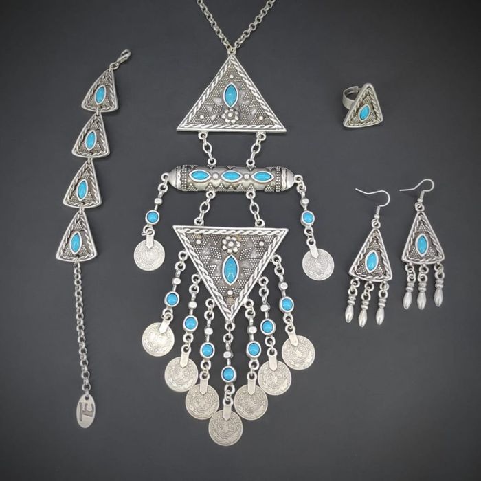 Комплект на Наурыз 4 в 1 (подвеска, браслет, кольцо, серьги)