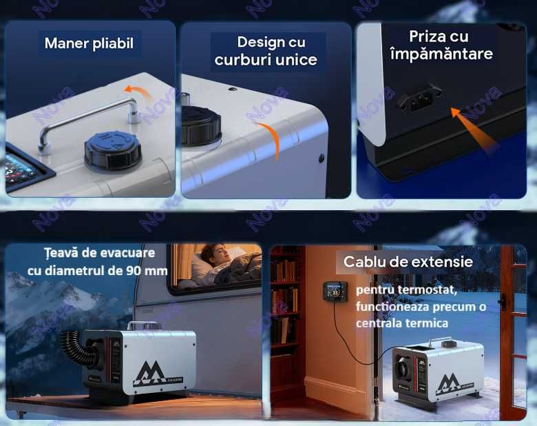 Încălzitor Mudiro 8 kW Premium,Termostat Mobil + Bluetooth,Senzor CO