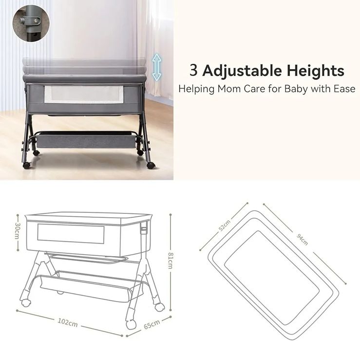 Бебешка кошара люлка за новородено сгъваема бебешки кош 3 в 1 светло с