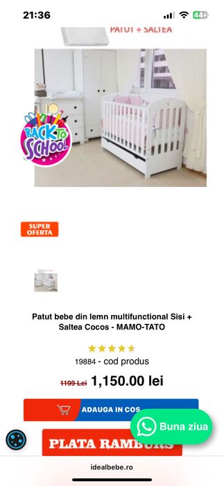 Patut bebe cu sertar + saltea