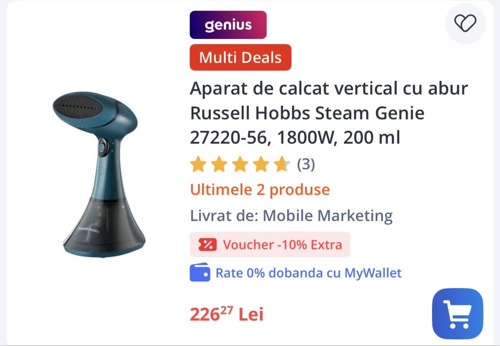 Aparat de calcat vertical cu abur Russell Hobbs