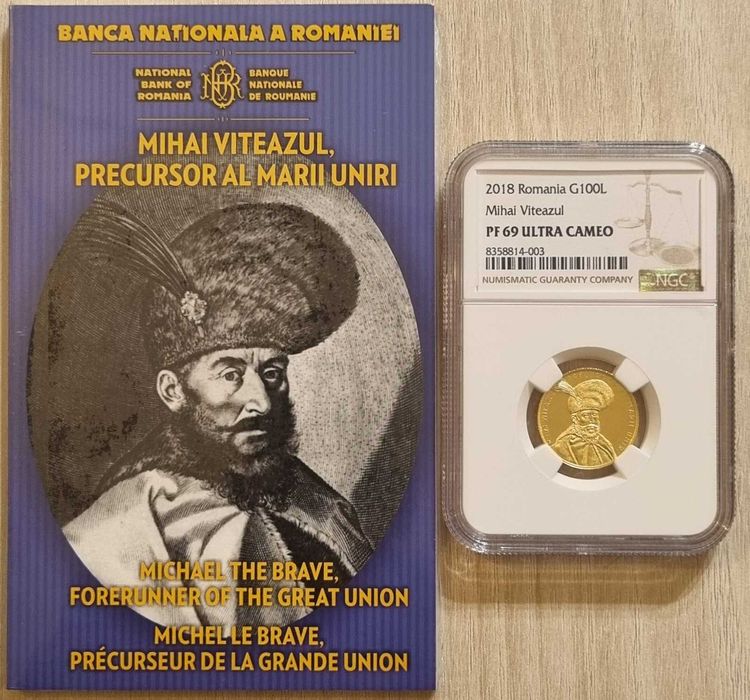 Moneda aur BNR 100 Lei, Mihai Viteazul, gradata NGC PF 69 UC