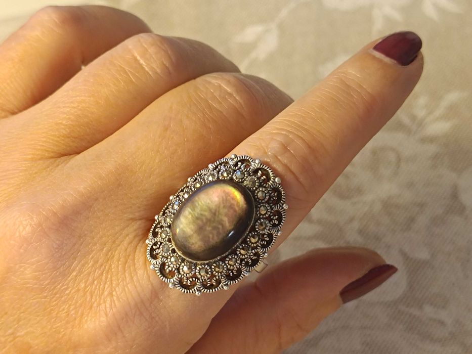 Inel superb din argint 925 cu sidef și marcasite
