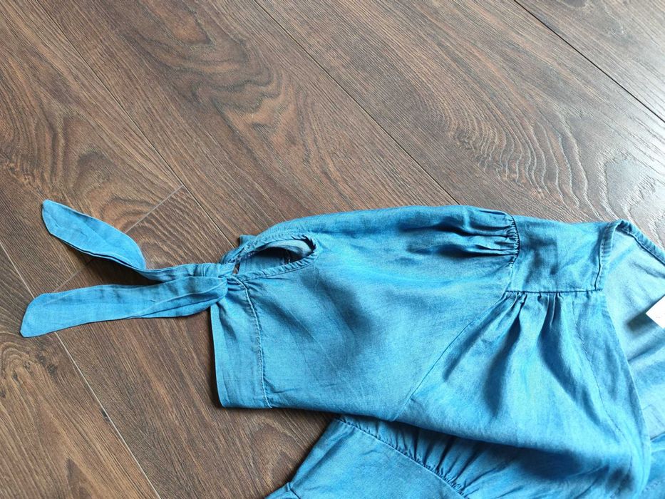 Лятна тънка дамска дънкова рокля с къс ръкав