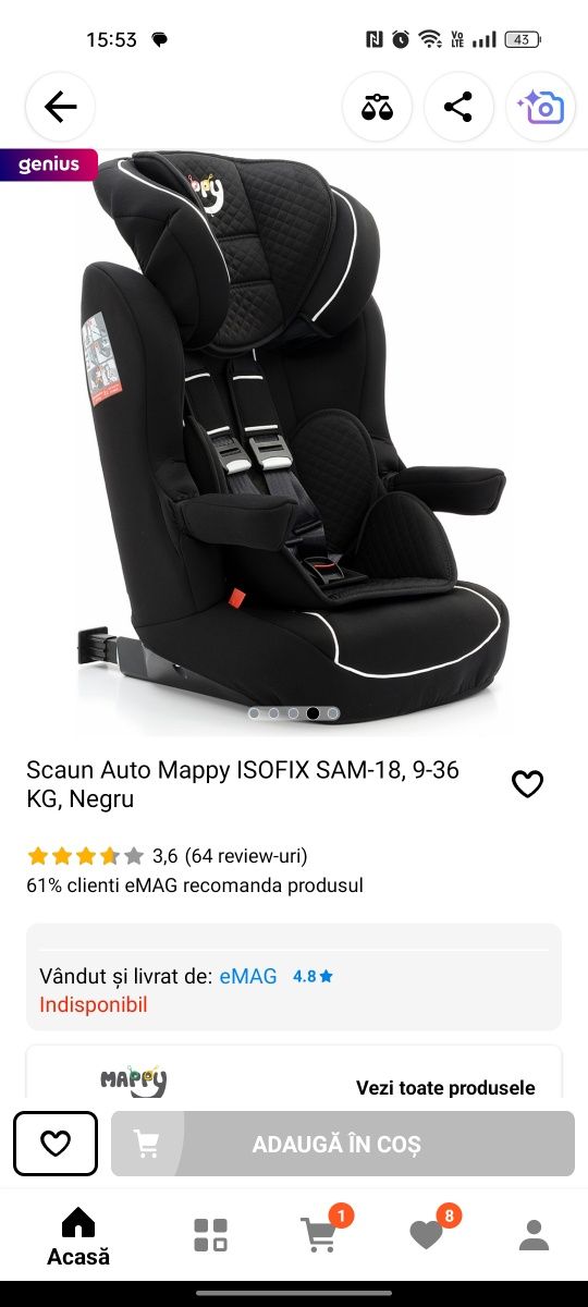 Scaun Auto Mappy Isofix SAM18 9-36KG