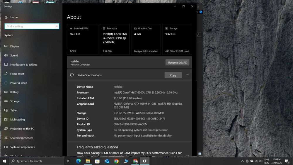 Laptop Asus Toshiba i7 SSD1tb p video dedicata 8gb 16ram win 11