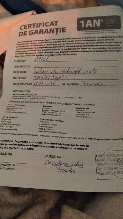 Iphone 14 în garanție (ca nou cumparat in iulie)