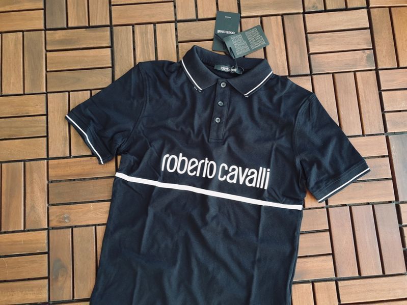 ПРОМО Roberto Cavalli-XL и XXL-Оригинална мъжка черна  тениска с яка