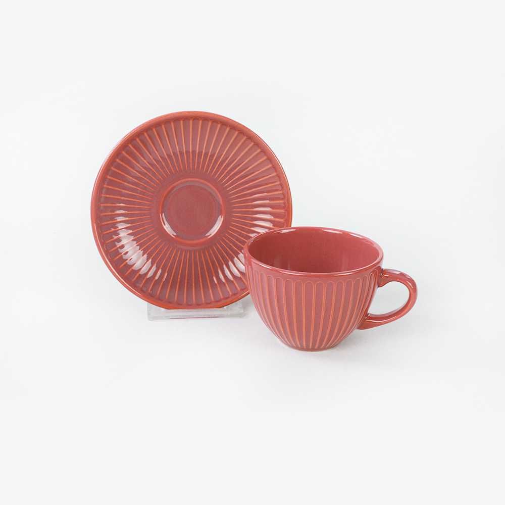 Комплект 6 чаши за кафе с чинийки, Keramika, 210 ml, 14 cm