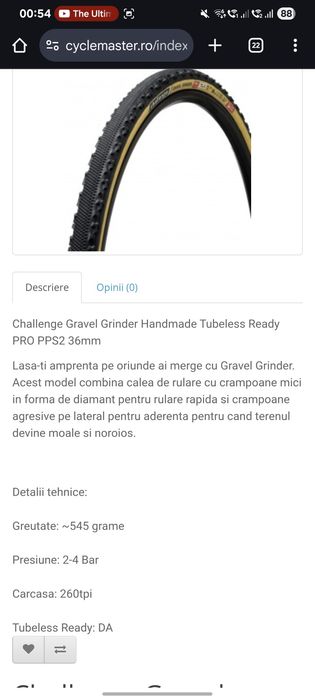 Vând set 2  anvelope Challenge Gravel 35mm Handmade