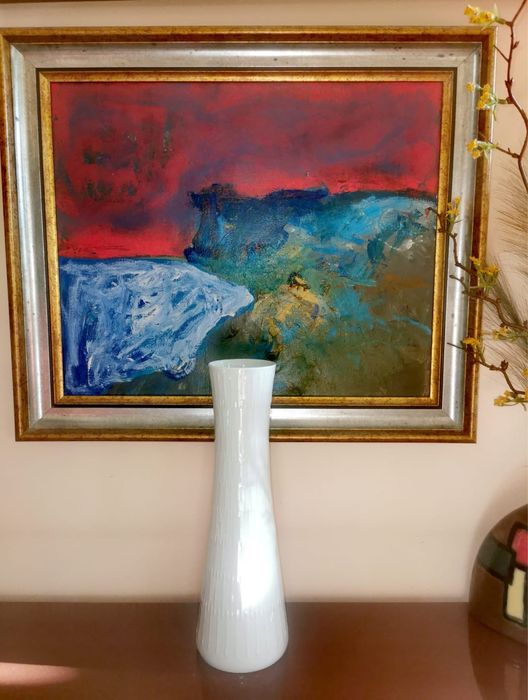 Антикварна кристална ваза Бохемия двуцветна висока 52 см рядка находка