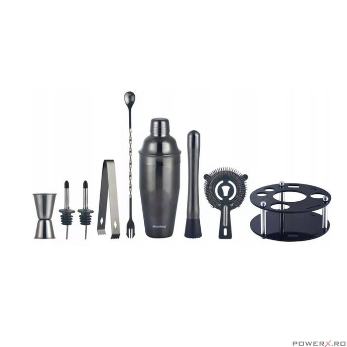 Set cocktail shaker, 9 piese, negru, Klausberg