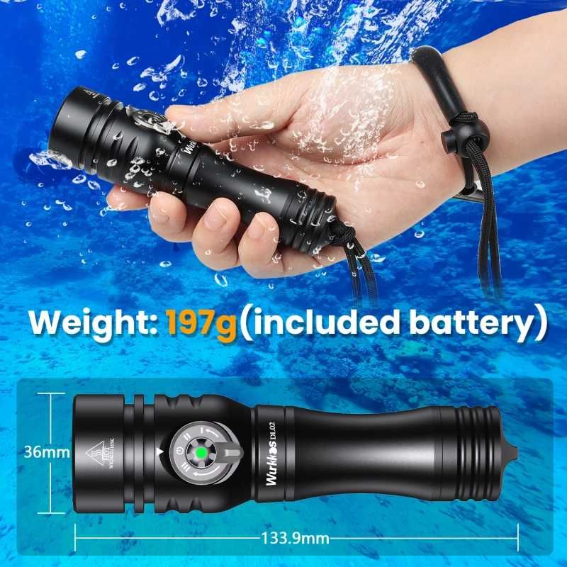 Lanterna subacvatica amfibie Wurkkos DL02, 3000 lumeni scuba + manusa