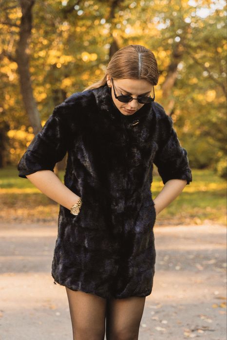 Луксозна натурална норкова шуба+подарък мече от рози