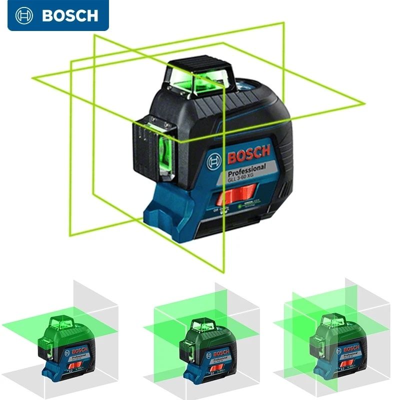 Лазерен  нивелир Bosch GLL 3-60 XG, Зелени линии, Обхват 30м, 3 х 360