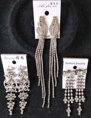 Сережки со стразами, бижутерия (8 см,15 см,8 см),цена за один комплект