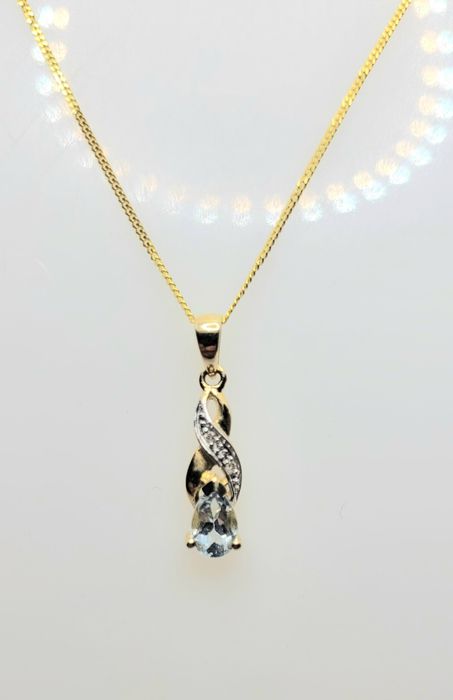 Colier din aur galben de 9k cu Aquamarin si diamante