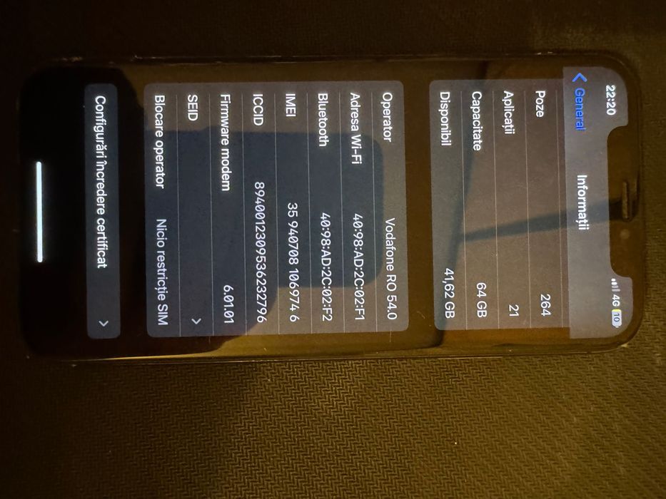 Iphone x negru 64gb baterie 100%