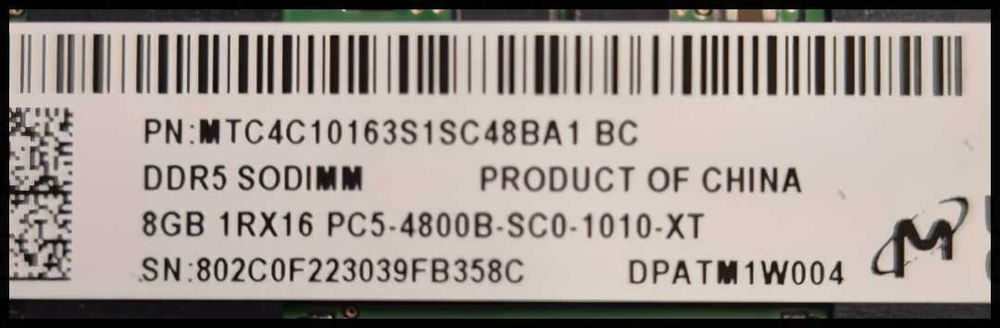 Memorie RAM laptop Micron 16GB (2x8GB), DDR5, 4800MHz, CL40, d channel