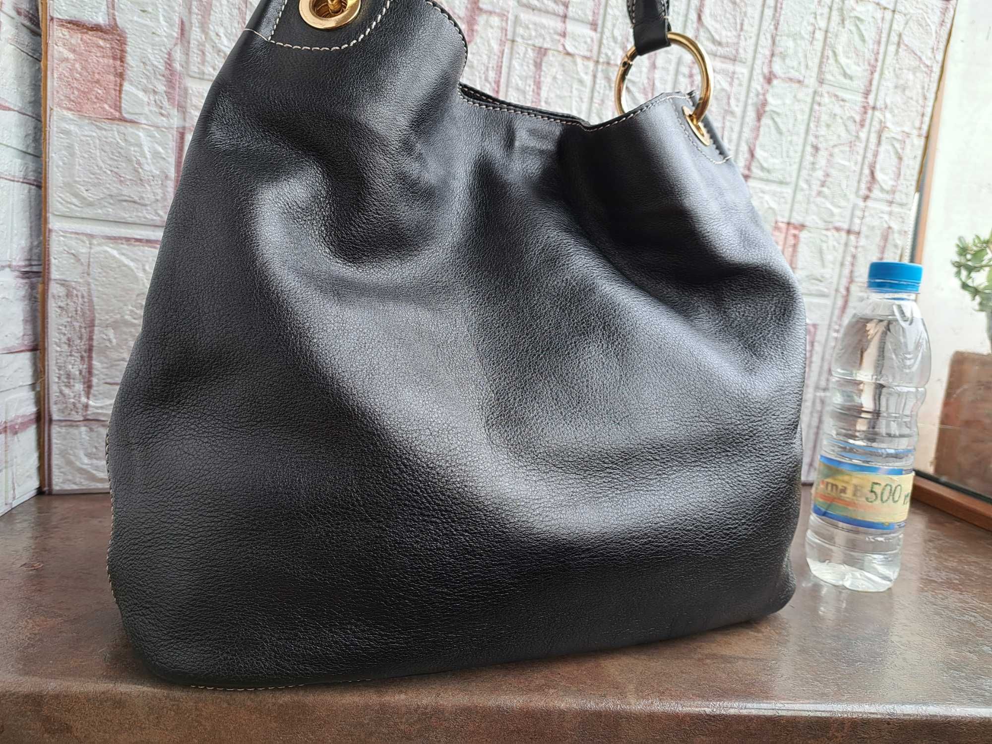 дамска чанта Prada,черна кожена торба-естетсвена кожа
