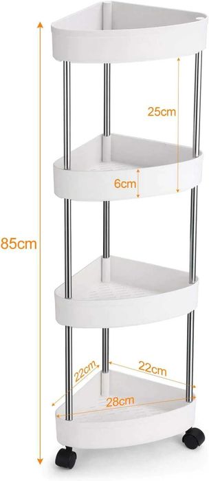 Etajera cu 4 rafturi pentru colt, coltar living, baie, bucatarie